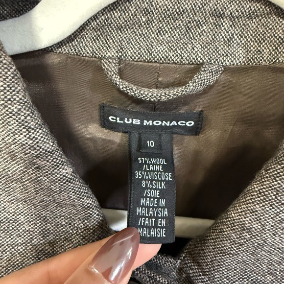 Club Monaco Taupe Wool Blend Tweed Cropped Blazer - Picture 6 of 8